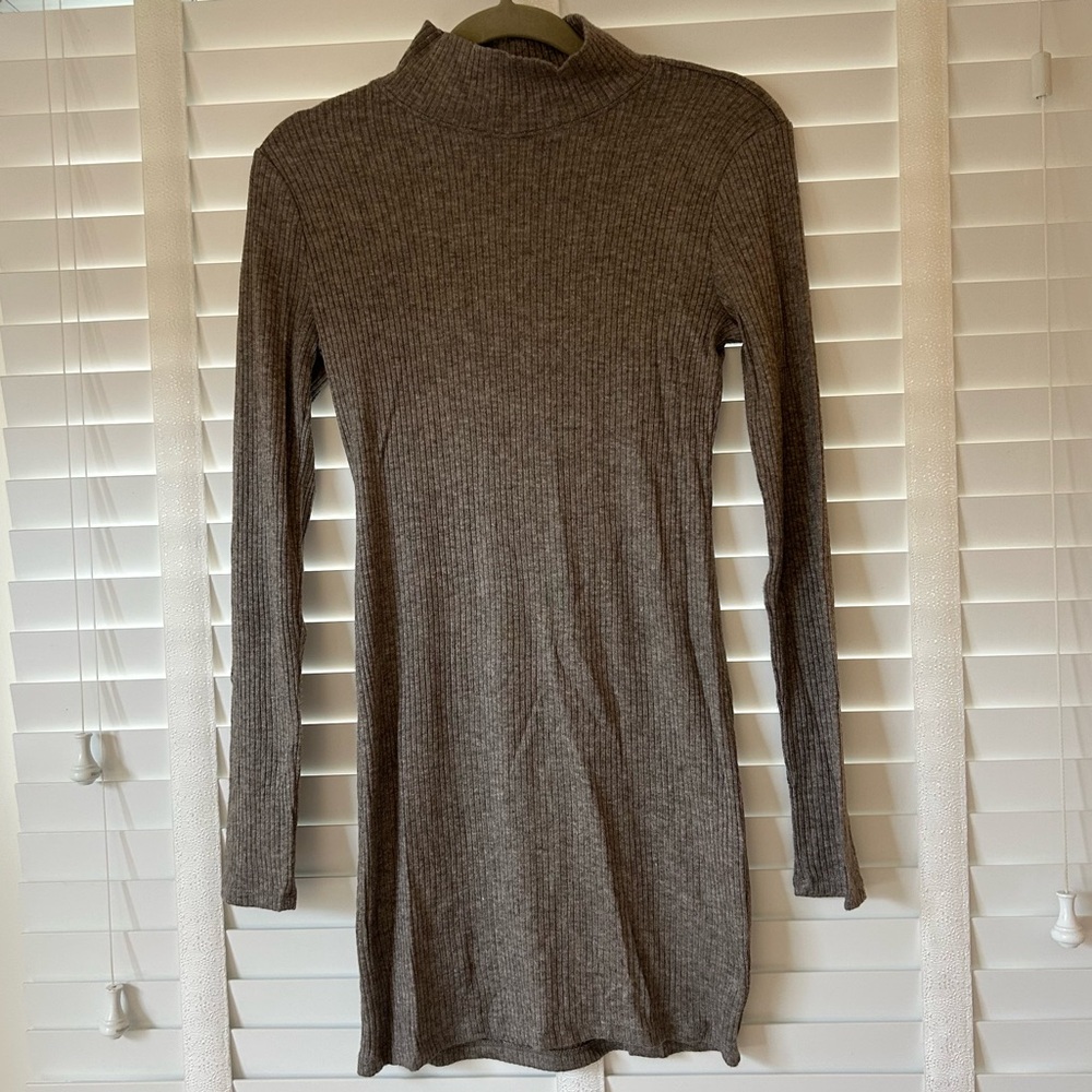 Double Zero Sweater Dress Taupe Brown Mock Neck Long Sleeves Medium